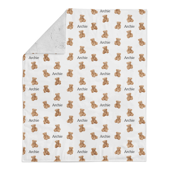 Personalized Name Minky Blanket - Brown Teddy Bear
