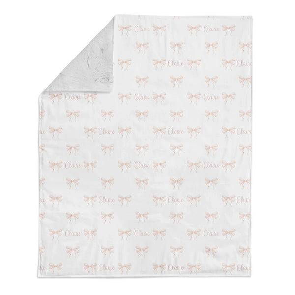 Personalized Name Minky Blanket - Light Pink Bows