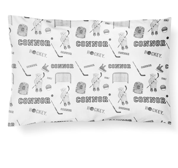 Personalized Name Pillowcase - Hockey Bears Black and White - Dotboxed