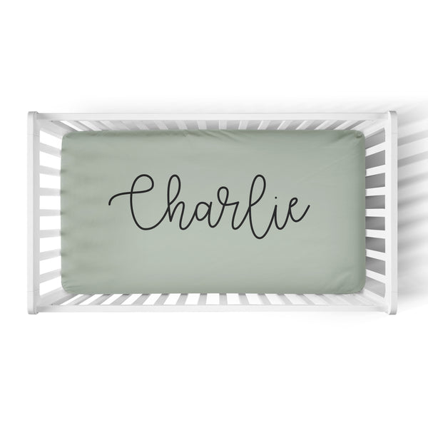 Personalized Name Crib Sheet-  LARGE CENTERED NAME COLORED BACKGROUND - Dotboxed