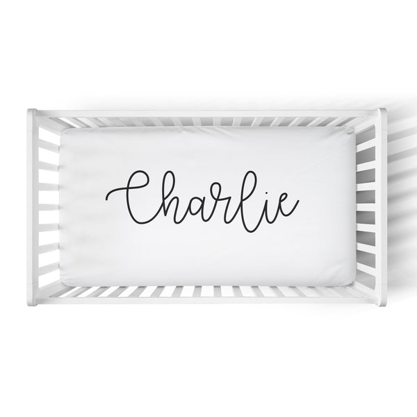 Personalized Name Crib Sheet-  LARGE CENTERED NAME - Dotboxed