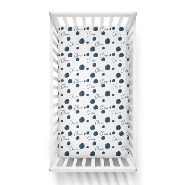Personalized Name Crib Sheet-  BLACK WATERCOLOR DOTS - Dotboxed