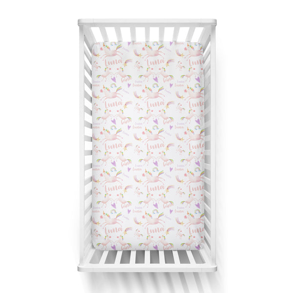 Personalized Name Crib Sheet-  UNICORNS - Dotboxed