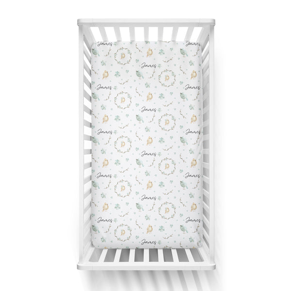 Personalized Name Crib Sheet-  BABY BIRDIE - Dotboxed