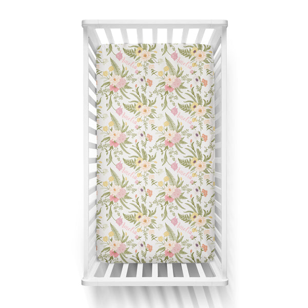 Personalized Name Crib Sheet-  BLUSHING VINTAGE FLORAL - Dotboxed