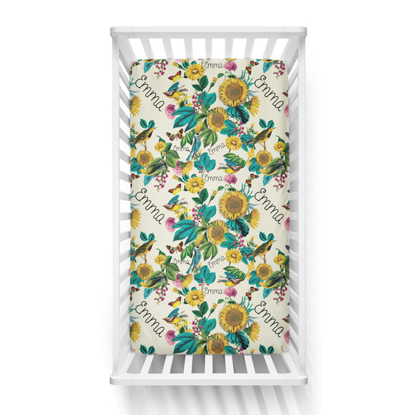 Personalized Name Crib Sheet-  SUNFLOWER BUNCH - Dotboxed