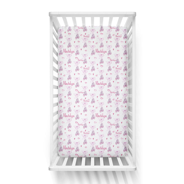 Personalized Name Crib Sheet-  BALLET SLIPPERS - Dotboxed