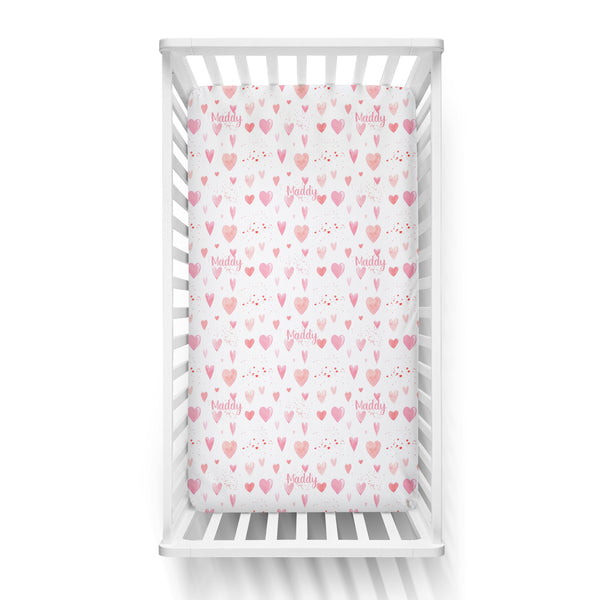 Personalized Name Crib Sheet-  HEART YOU - Dotboxed