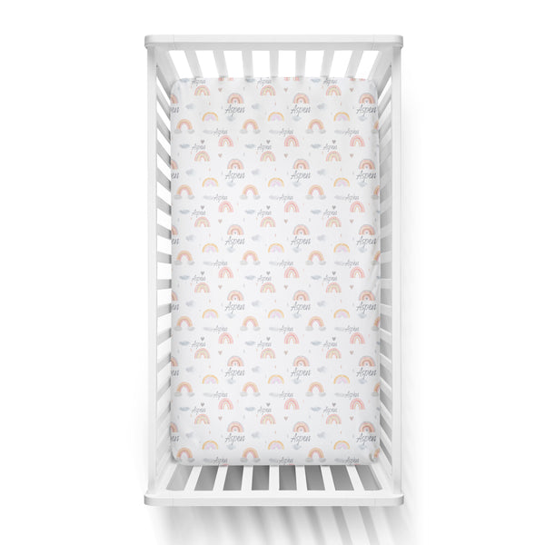 Personalized Name Crib Sheet - RAINBOW HEARTS - Dotboxed