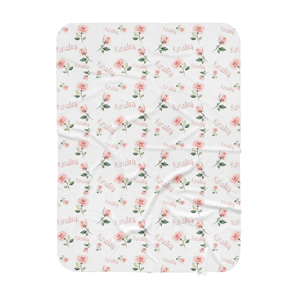 Personalized Name Blanket -  LIGHT PINK ROSES