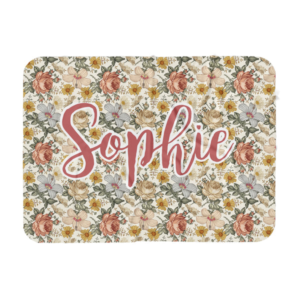 Personalized Name Blanket -  Blue Nursery Floral - Dotboxed