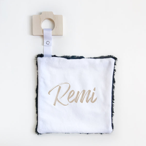Personalized Name Attached Lovey Blanket - LARGE CENTERED NAME - Dotboxed