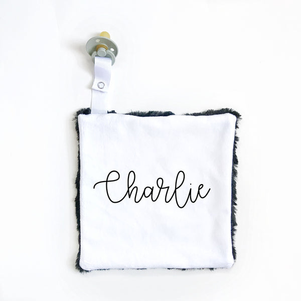 Personalized Name Attached Lovey Blanket - LARGE CENTERED NAME - Dotboxed