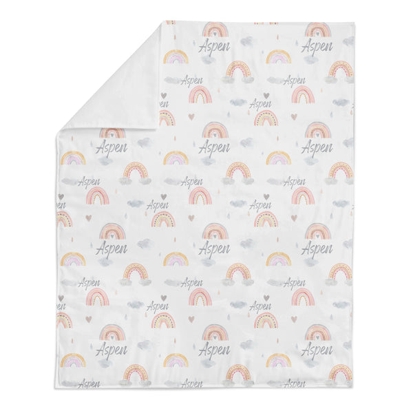 Personalized Name Minky Blanket -  RAINBOW HEARTS
