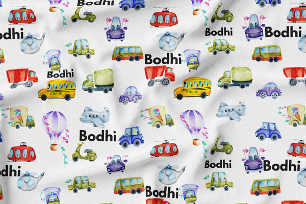Personalized Name Blanket -  BUSY TRANSPORT - Dotboxed