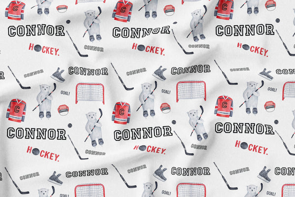Personalized Name Crinkle Lovey Blanket -  HOCKEY BEARS RED
