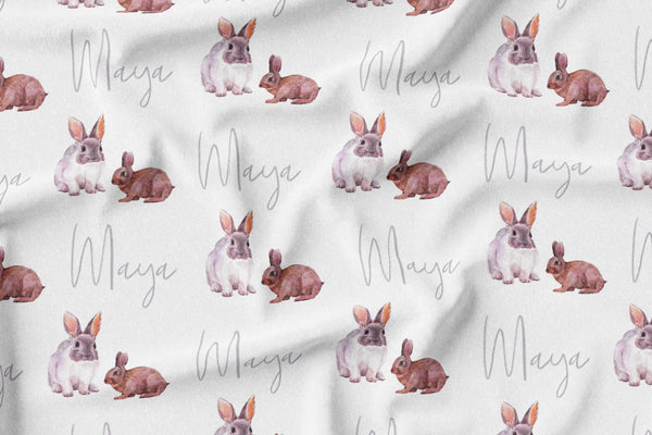Personalized Name Minky Blanket -  WATERCOLOR RABBIT