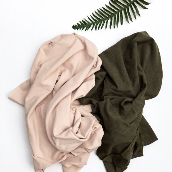 Olive Green  - swaddle - BLANKET + TIED KNOT BEANIE - Dotboxed