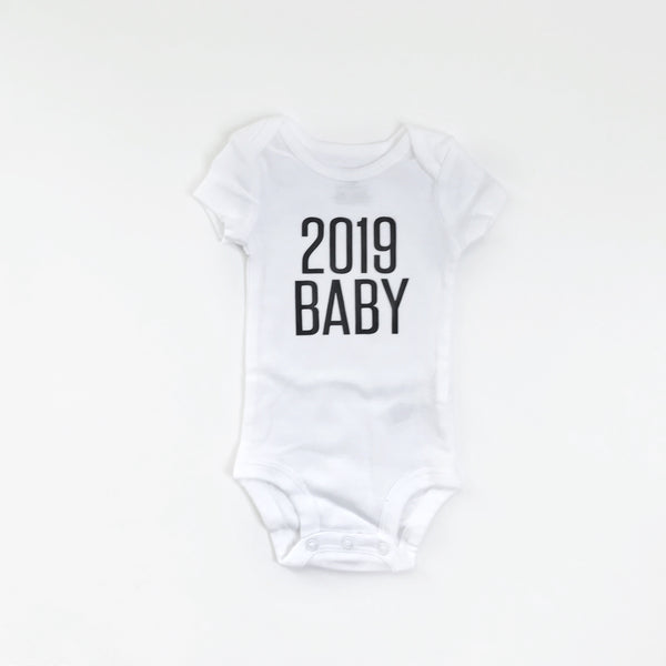 SLIGHTLY IMPERFECT - 2019 baby (bold font) announcement - BODYSUIT - Dotboxed