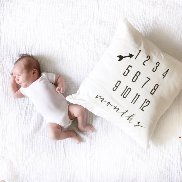 SLIGHTLY IMPERFECT - MILESTONE PILLOW ONE OF A KIND - MONTHS - Dotboxed