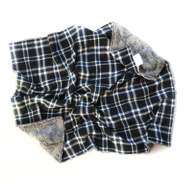 Plaid Blanket BLUE WHITE AND BLACK CHECK - Dotboxed