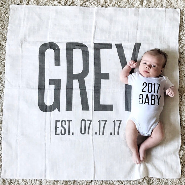 PERSONALIZED NAME BLANKET - LARGE CENTRED NAME IN SWADDLE SIZE - Dotboxed