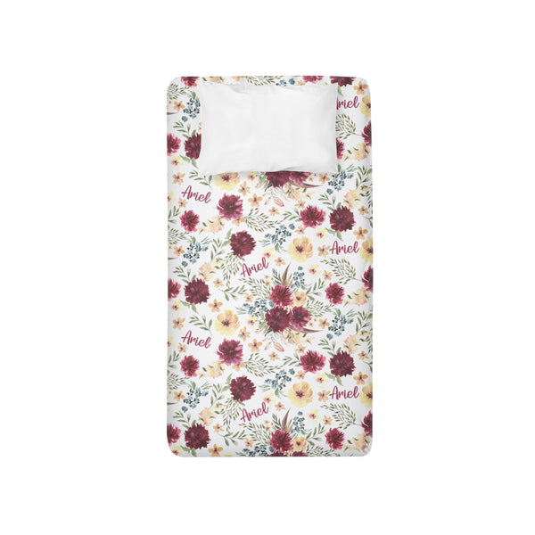 Personalized Name Twin Sheet-  AUTUMN FLORAL - Dotboxed