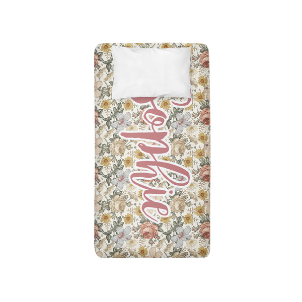 Personalized Name Twin Sheet-  Blue Nursery Floral - Dotboxed