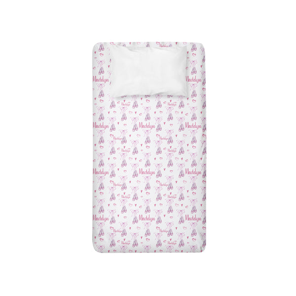 Personalized Name Twin Sheet-  BALLET SLIPPERS - Dotboxed