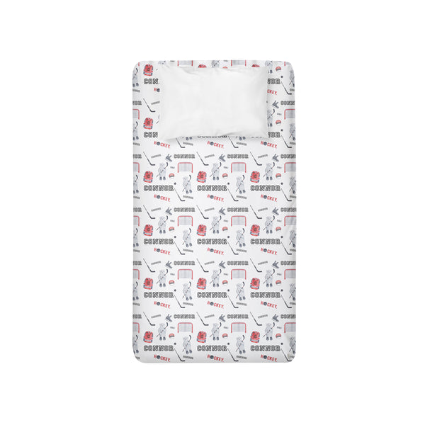 Personalized Name Twin Sheet-  HOCKEY BEARS RED - Dotboxed